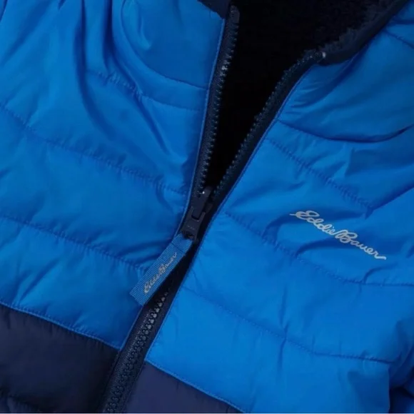Eddie Bauer Boys' Deer Harbor Reversible Hooded Jacket, blue, size medium